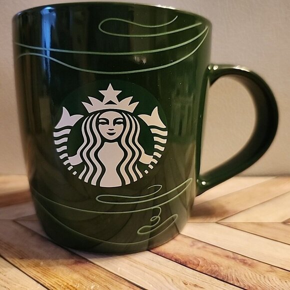 STARBUCKS Mermaid Logo Green Swirl Design Ceramic Coffee Mug 12oz 2020 - Picture 3 of 9